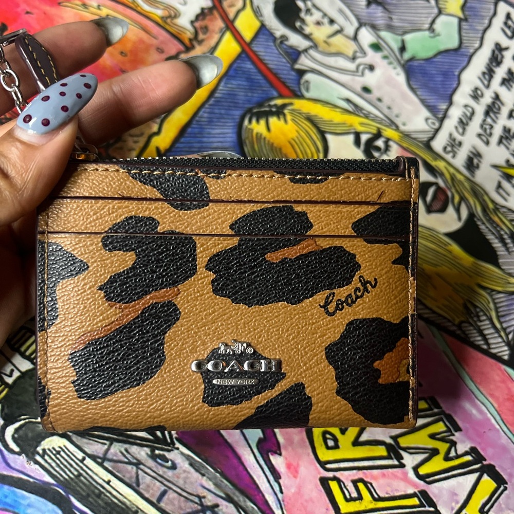 Coach Tan and Black Animal Print Card Holder